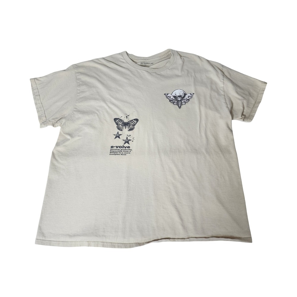 Retrofit Mens E-volve Butterfly Moth Graphic T-Shirt Tan XXL 100% Cotton